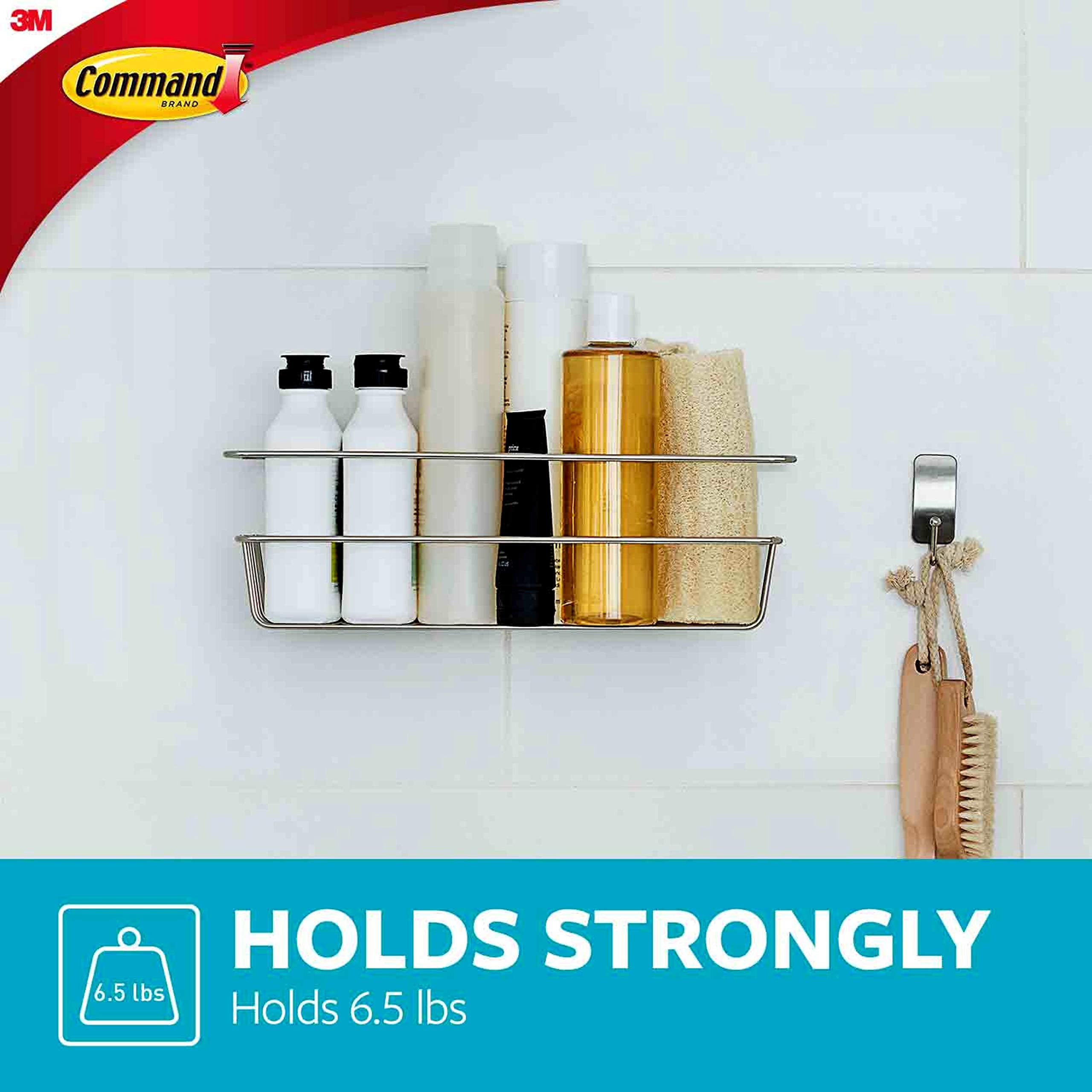 Command Bath31-Sn-Es, Heavy Duty Shower, Satin Nickel, 1-Caddy, 1-Prep Wipe, 4-Water-Resistant Strips, Organize Damage-Free, 0